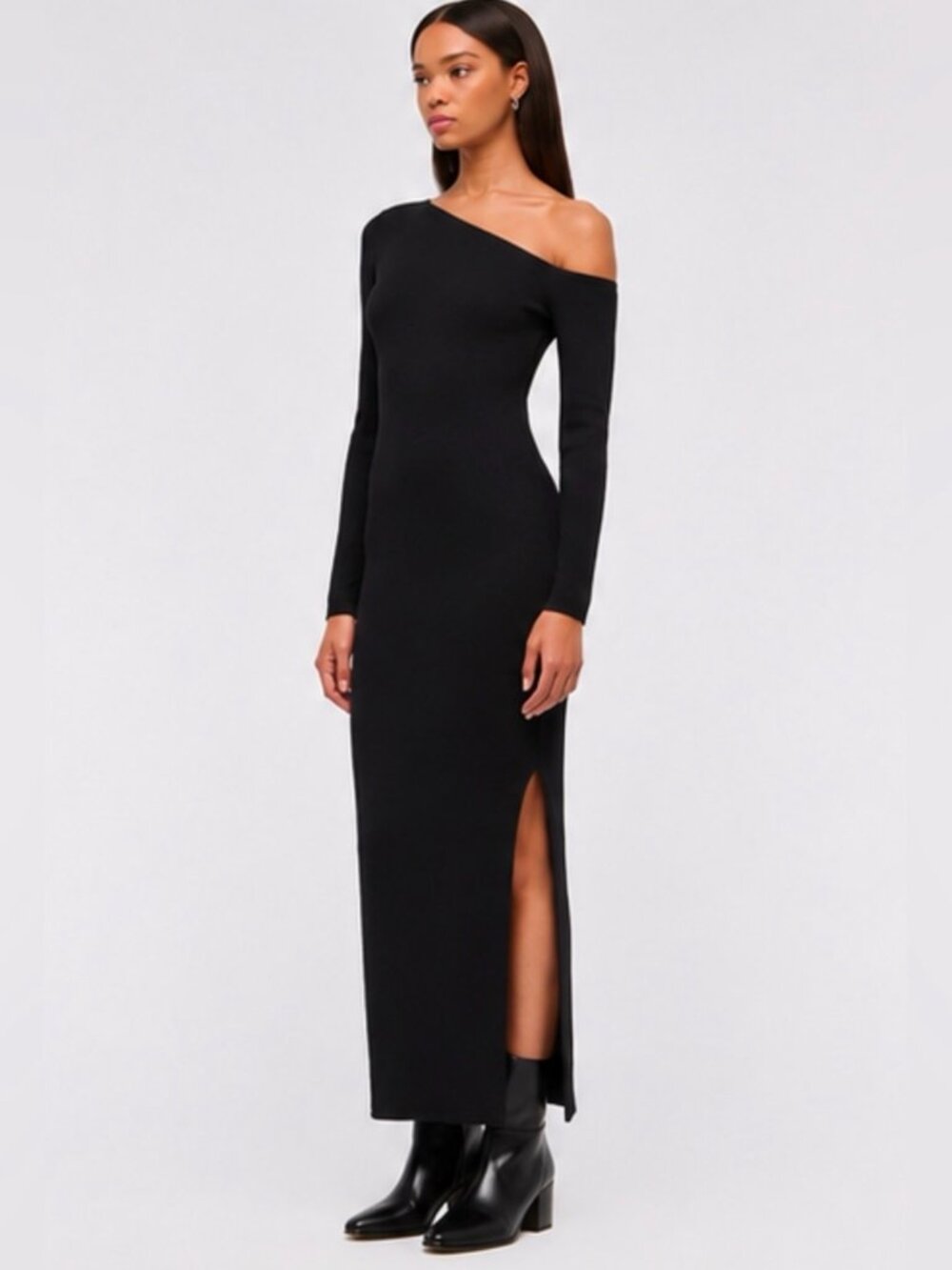 ABERCROMBIE & FITCH | One-Shoulder Maxi Sweater Dress | Black | Size M